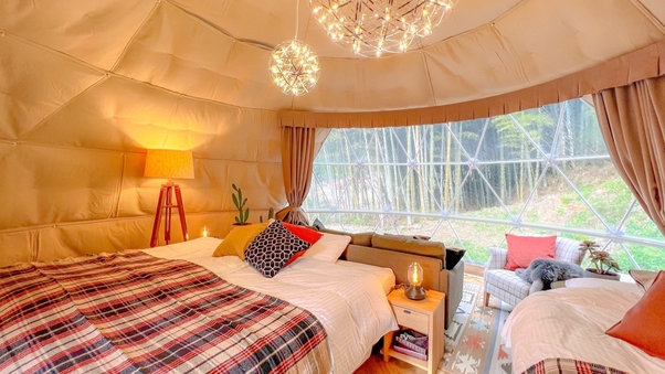 【貸切風呂・池サイド】6mドーム型テント(5名)愛犬同伴OK